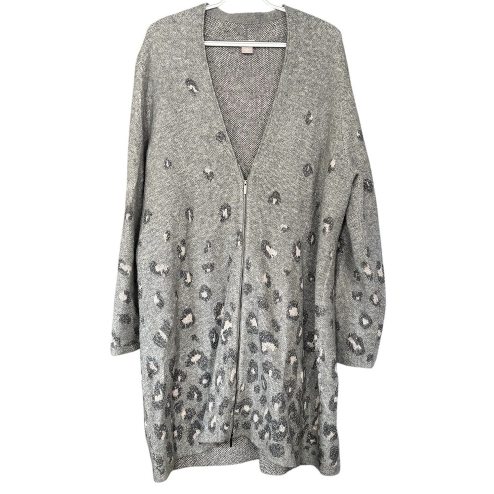 Chico's Animal Print Cardigan Sweater 3 Wool Women's XL Lagenlook Lounge Fall - Picture 1 of 4